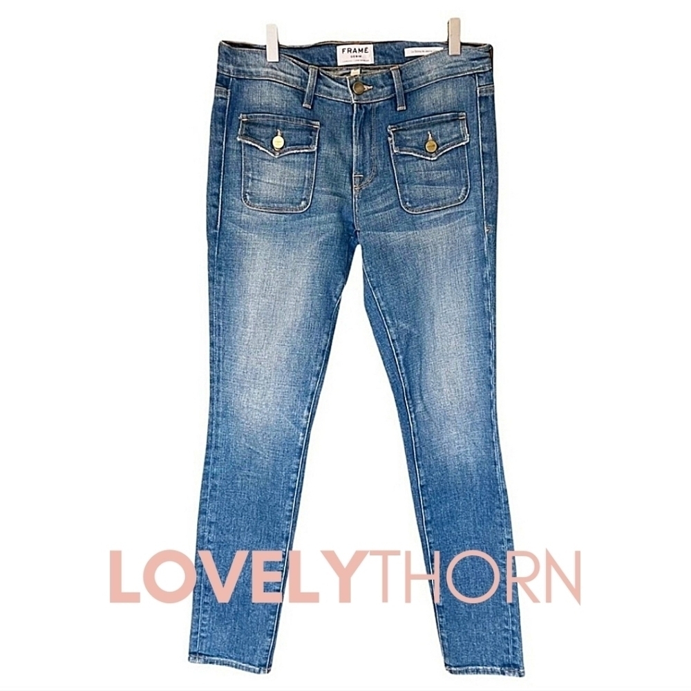FRAME // le skinny de jeanne burton sailor style buttoned front flap pocket jean